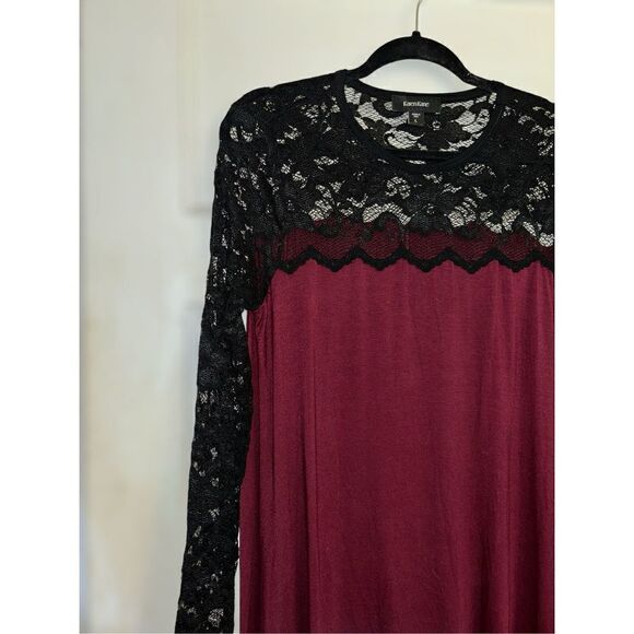 Karen Kane Women’s Large Lace Sleeve Trapeze Swing Dress • High Lo Hem Boat Neck - Picture 4 of 16